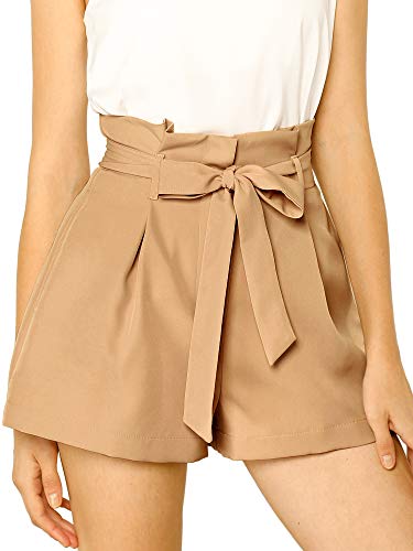 Allegra K Damen Sommer Kurze Hose A-Linie Hoher Taille Bindegürtel Kurze Paperbag Shorts Braun M von Allegra K