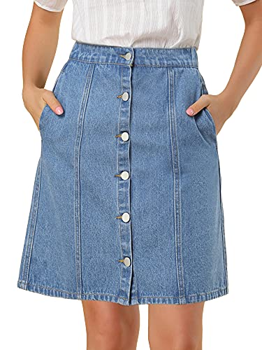 Allegra K Damen A Linie High Waist Button Jeans Minirock Rock Hellblau 3XL von Allegra K