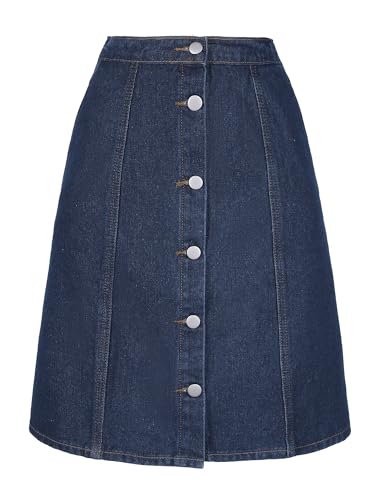 Allegra K Damen A Linie High Waist Button Jeans Minirock Rock Navy Blau L von Allegra K