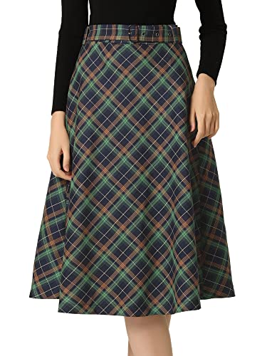 Allegra K Damen Kariert Rock Schottenrock Knielang A Linie High Waist Colorblock Midirock Blau Grün M von Allegra K