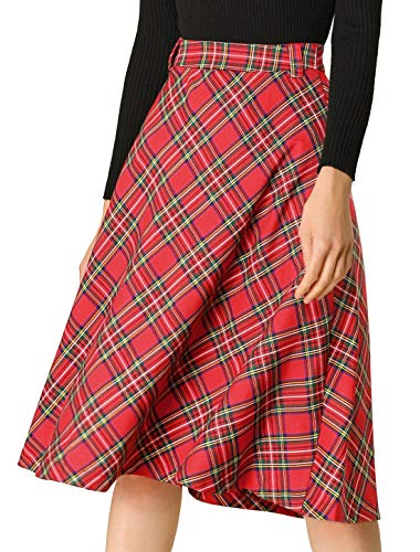 Allegra K Damen Kariert Rock Schottenrock Knielang A Linie High Waist Colorblock Midirock Rot XL von Allegra K