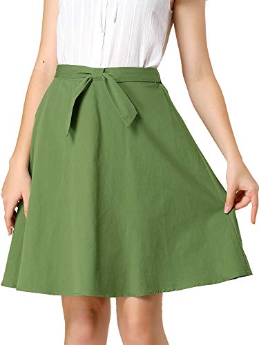 Allegra K Damen A Linie High Waist Fliege Faltenrock Rock Olivgrün M von Allegra K