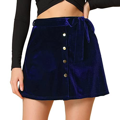 Allegra K Damen A Linie High Waist Knopfdekor Samt Minirock Rock Dunkelblau S von Allegra K