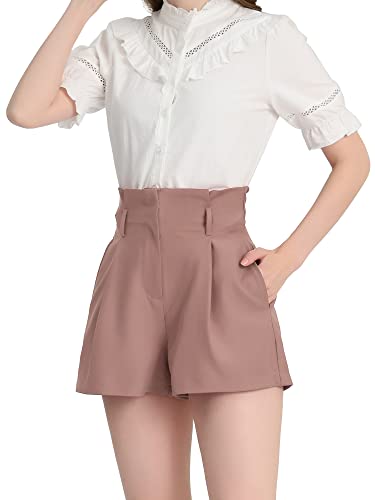 Allegra K Damen Sommer Kurze Hose A-Linie Hoher Taille Bindegürtel Kurze Paperbag Shorts Dunkelpink L von Allegra K