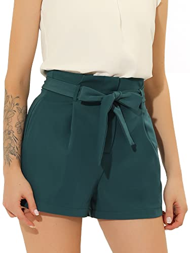 Allegra K Damen Sommer Kurze Hose A-Linie Hoher Taille Bindegürtel Kurze Paperbag Shorts Grau Grün L von Allegra K