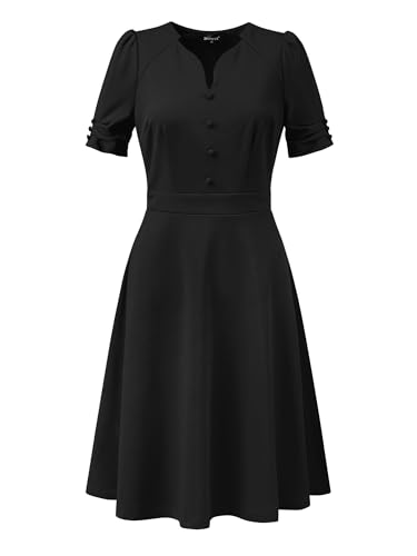 Allegra K Damenkleid, A-Linie, Plissee, Kurzarm, Sweetheart-Ausschnitt, elegant, Businessfrau, Schwarz , 42 von Allegra K