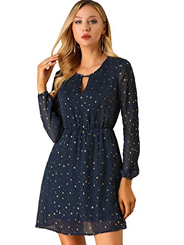 Allegra K Damen A-Linie Glitzer Kleid V-Ausschnitt Metalic Stern Minikleid Dunkelblau M von Allegra K