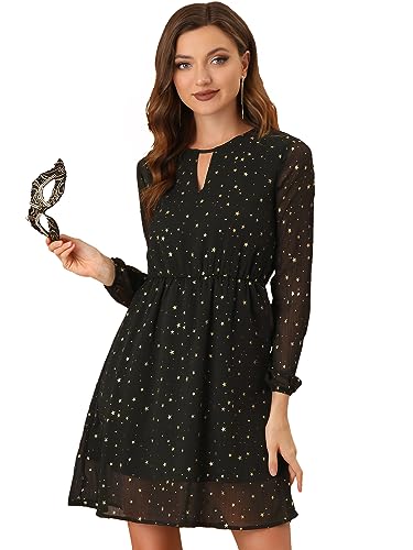 Allegra K Damen A-Linie Glitzer Kleid V-Ausschnitt Metalic Stern Minikleid Schwarz S von Allegra K