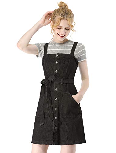 Allegra K Damen A Linie Knopfleiste Bindegürtel Jeans Latzkleid Kleid Schwarz L Allegra K Damen A Linie Knopfleiste Bindegürtel Jeans Latzkleid Kleid Schwarz L von Allegra K