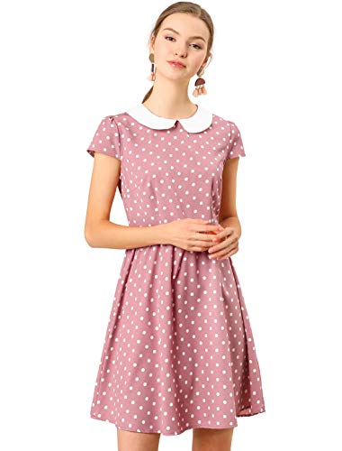Allegra K Damen Kurzarm A-Linie Hohe Taille Bubikragen Vintage Polka Dots Minikleid Kleid Rosa S von Allegra K