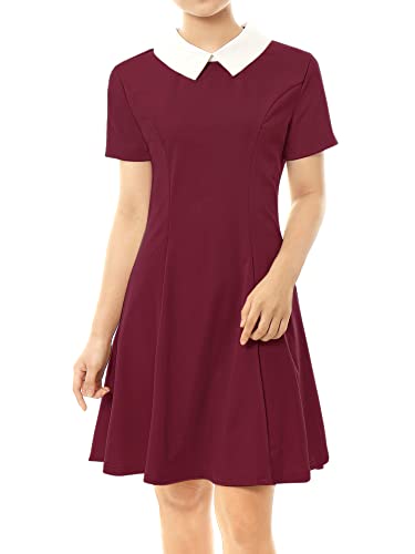 Allegra K Damen Kurzarm A-Linie Bubikragen Kleid Knielang Party Minikleid Burgund L von Allegra K