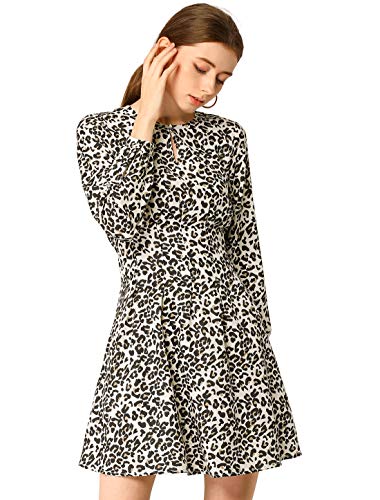 Allegra K Damen A Linie Langarm Cut Out Leopard Minikleid Kleid Elfenbein M von Allegra K