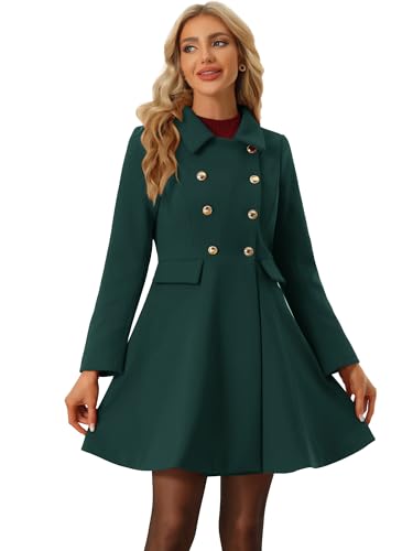 Allegra K Damen A-Linie Mantel Umlegekragen Zweireihig Wintermantel Elegantes Trenchcoat Dunkelgrün S von Allegra K