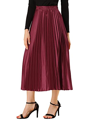 Allegra K Damen Maxi Faltenrock Hohe Taille Plisseerock A-Linie Elastisch Swing Eleganter Rock Burgund M von Allegra K