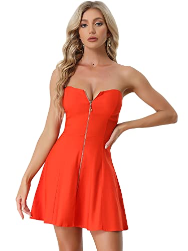 Allegra K Damen A-Linie Reißverschluss Schulterfrei Minikleid Party Kleid Orange M von Allegra K