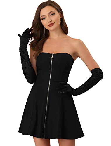 Allegra K Damen A-Linie Reißverschluss Schulterfrei Minikleid Party Kleid Schwarz S von Allegra K