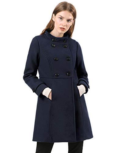 Allegra K Damen Stehkragen Knopfleiste Trenchcoat Zweireiher Outwear Mantel Wintermantel Blau M von Allegra K