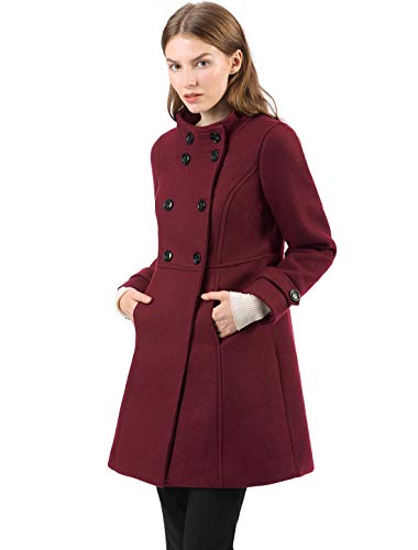 Allegra K Damen Stehkragen Knopfleiste Trenchcoat Zweireiher Outwear Mantel Wintermantel Burgund XL von Allegra K