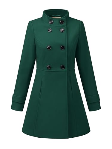 Allegra K Damen A Linie Stehkragen Knopfleiste Trenchcoat Mantel Wintermantel Grün L von Allegra K