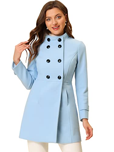 Allegra K Damen A Linie Stehkragen Knopfleiste Trenchcoat Mantel Wintermantel Himmelblau L von Allegra K