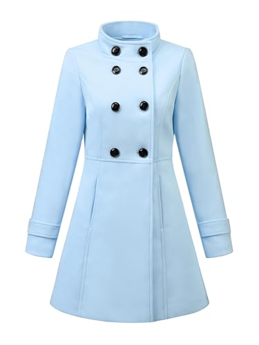 Allegra K Damen A Linie Stehkragen Knopfleiste Trenchcoat Mantel Wintermantel Himmelblau L von Allegra K