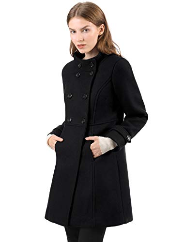 Allegra K Damen Stehkragen Knopfleiste Trenchcoat Zweireiher Outwear Mantel Wintermantel Schwarz XL von Allegra K