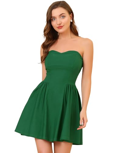 Allegra K Damen Kleid Sexy Trägerlos Schulterfrei A-Linie Party Rüschen Elegant Minikleid Grün M von Allegra K