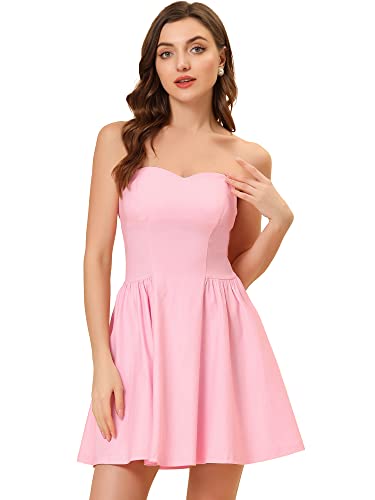 Allegra K Damen Kleid Sexy Trägerlos Schulterfrei A-Linie Party Rüschen Elegant Minikleid Rosa L von Allegra K