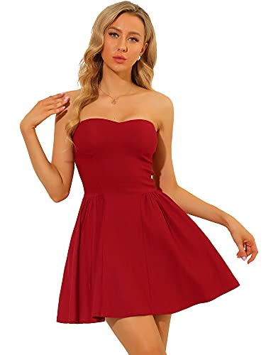Allegra K Damen Kleid Sexy Trägerlos Schulterfrei A-Linie Party Rüschen Elegant Minikleid Rot M von Allegra K