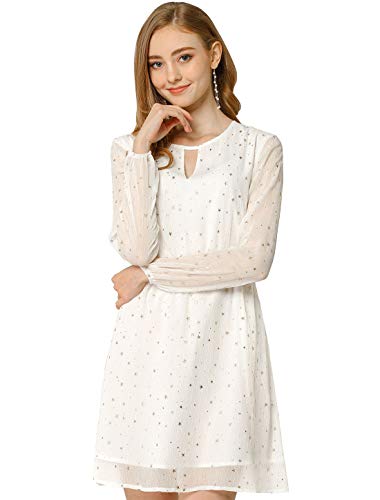 Allegra K Damen A Linie V-Ausschnitt Metalic Stern Minikleid Kleid Weiß L von Allegra K