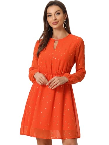 Allegra K Damen A Linie V-Ausschnitt Metalic Stern Minikleid Kleid Orange S von Allegra K