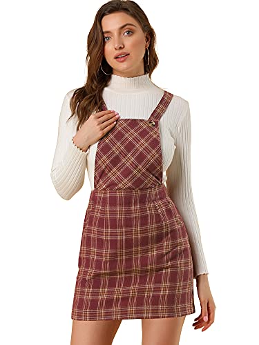 Allegra K Damen A Linie Verstellbare Hosenträger Kariert Latzkleid Kleid Burgund XS von Allegra K