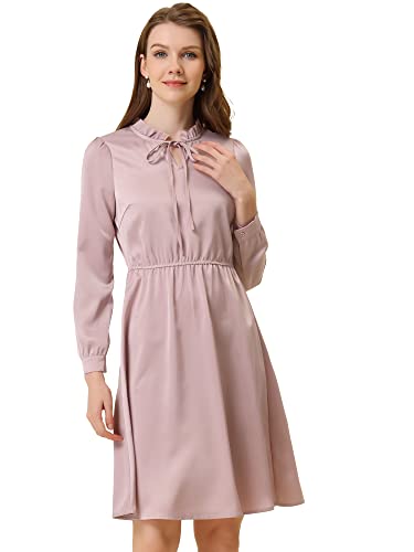 Allegra K Damen A-Linien Satin Bindegürtel Knielang Midikleid Minikleid Kleid Graurosa XS von Allegra K