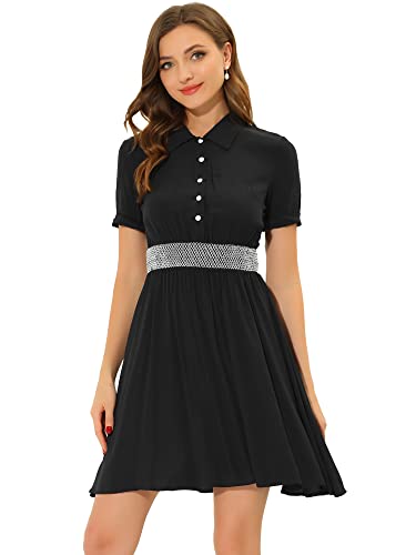 Allegra K Damen A-Linien Sommerkleid mit Gesmoktem Farbblock Kleid Schwarz M von Allegra K