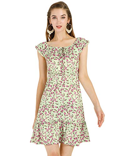 Allegra K Damen Ärmellos A Linie Ruffle Off Shoulder Blumen Minikleid Kleid Grün L von Allegra K