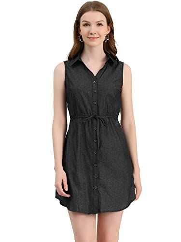 Allegra K Damen Ärmellos Bindegürtel Jeans Shirtkleid Kleid Schwarz L von Allegra K