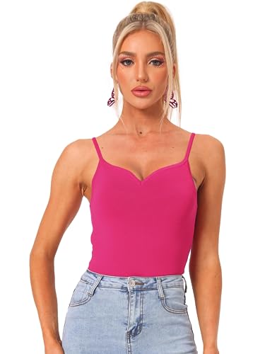 Allegra K Damen Ärmellos Gerippt Y2K Oberteil Tanktop Body Herzausschnitt Clubwear Top Bluse Rosa L von Allegra K