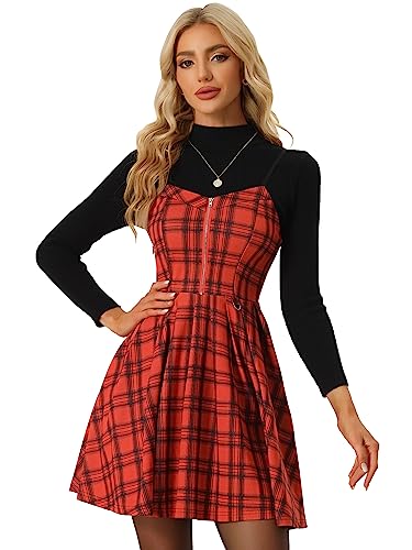 Allegra K Damen Ärmellos Kariertes Kleid Spaghettiträger A-Linie Skaterkleid Minikleid rot XS von Allegra K