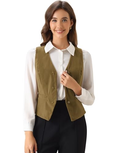 Allegra K Damen Ärmellos Knopfleiste Formell Samt Vintage Anzugweste Velvet Weste Khaki XS von Allegra K