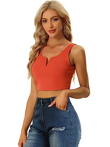 Allegra K Damen Ärmellos Kurz Sexy Oberteil V-Ausschnitt Seitlich Reißverschluss Lässig Tank Top Orange S von Allegra K