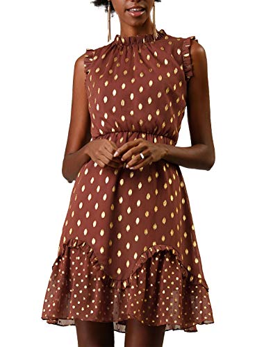 Allegra K Damen Ärmellos Metallic Volant Polka Dots Minikleid Kleid Braun S von Allegra K