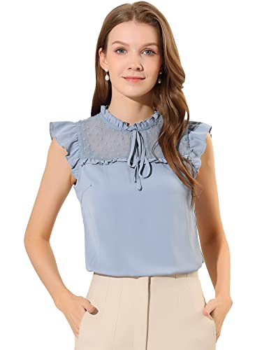 Allegra K Damen Ärmellos Rüschenhals Fliege H Linie Top Bluse Dunstblau M von Allegra K