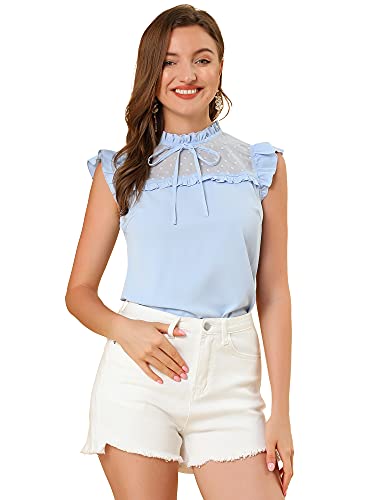 Allegra K Damen Ärmellos Rüschenhals Fliege H Linie Top Bluse Hell Blau M von Allegra K