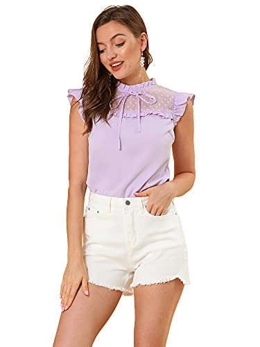 Allegra K Damen Ärmellos Rüschenhals Fliege H Linie Top Bluse Hell Lila S von Allegra K