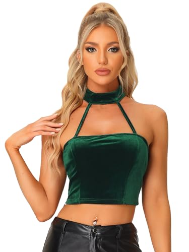 Allegra K Damen Velvet Top Ärmellos Neckholder Samt Tanktop Party Rückenfrei Oberteil Grün L von Allegra K