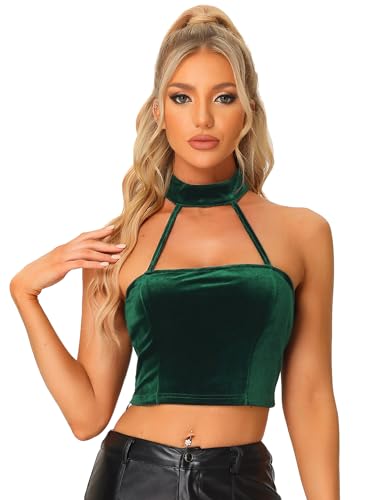 Allegra K Damen Velvet Top Ärmellos Neckholder Samt Tanktop Party Rückenfrei Oberteil Grün S von Allegra K