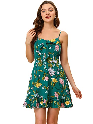 Allegra K Damen Ärmellos Spaghetti Träger Lemon Punkte Minikleid Kleid Pfauenblau Blumen M von Allegra K