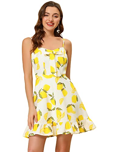 Allegra K Damen Ärmellos Spaghetti Träger Lemon Punkte Minikleid Kleid Weiß A L von Allegra K