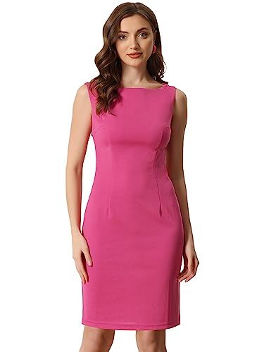 Allegra K Damen Etuikleid Ärmellos U-Boot Ausschnitt Lässig Elegant Bürokleid Kleid Rosa XL von Allegra K