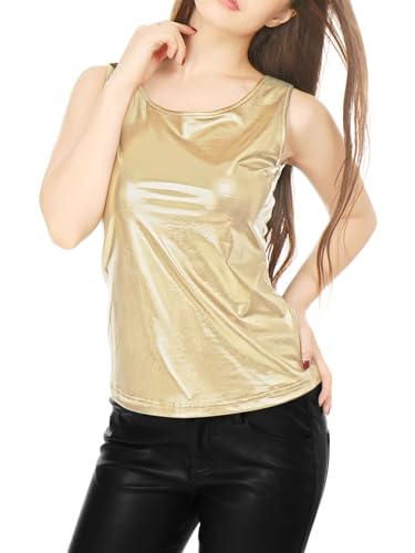 Allegra K Damen Metallic Top Glitzer Oberteile Top U Neck Party Tank Ärmellos Elegant Bluse Oberteil 18Gold S von Allegra K